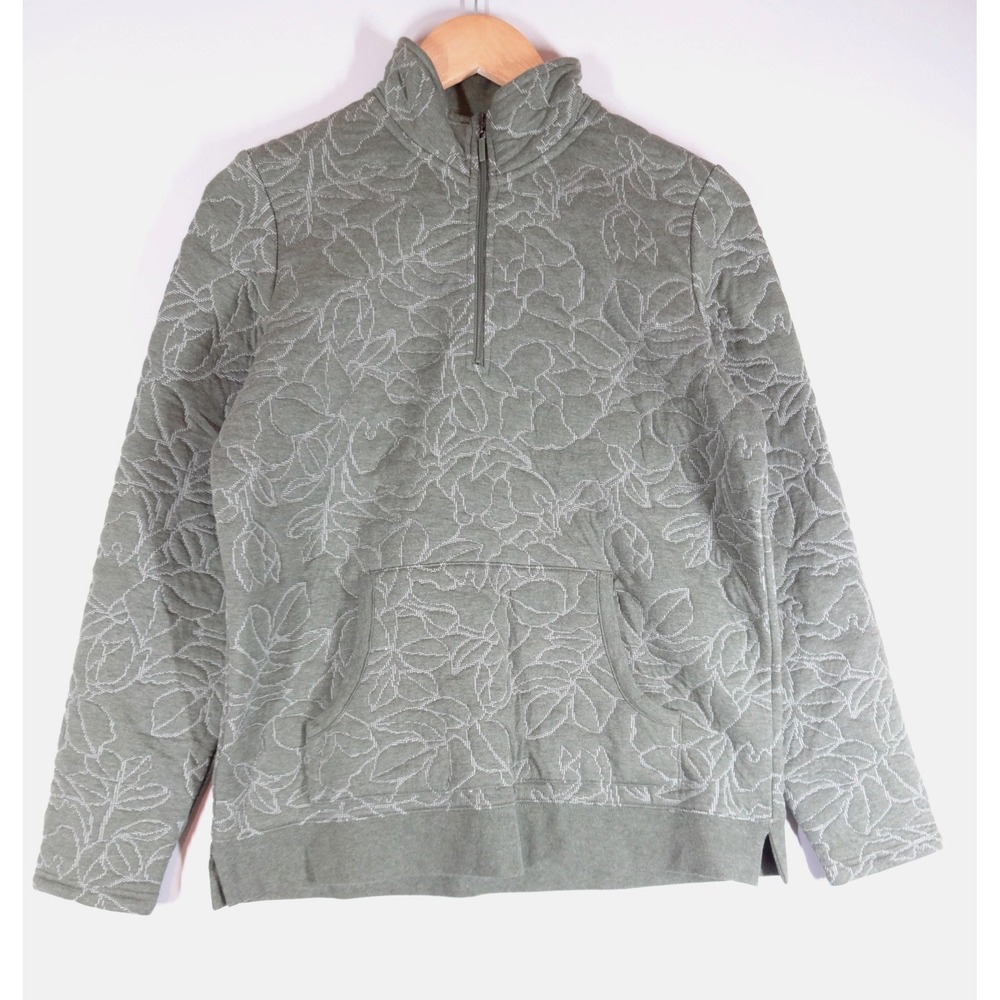 Orvis Pullover Sweatshirt Womens Small Green Quilted Floral Quarter Zip NWT Gorp